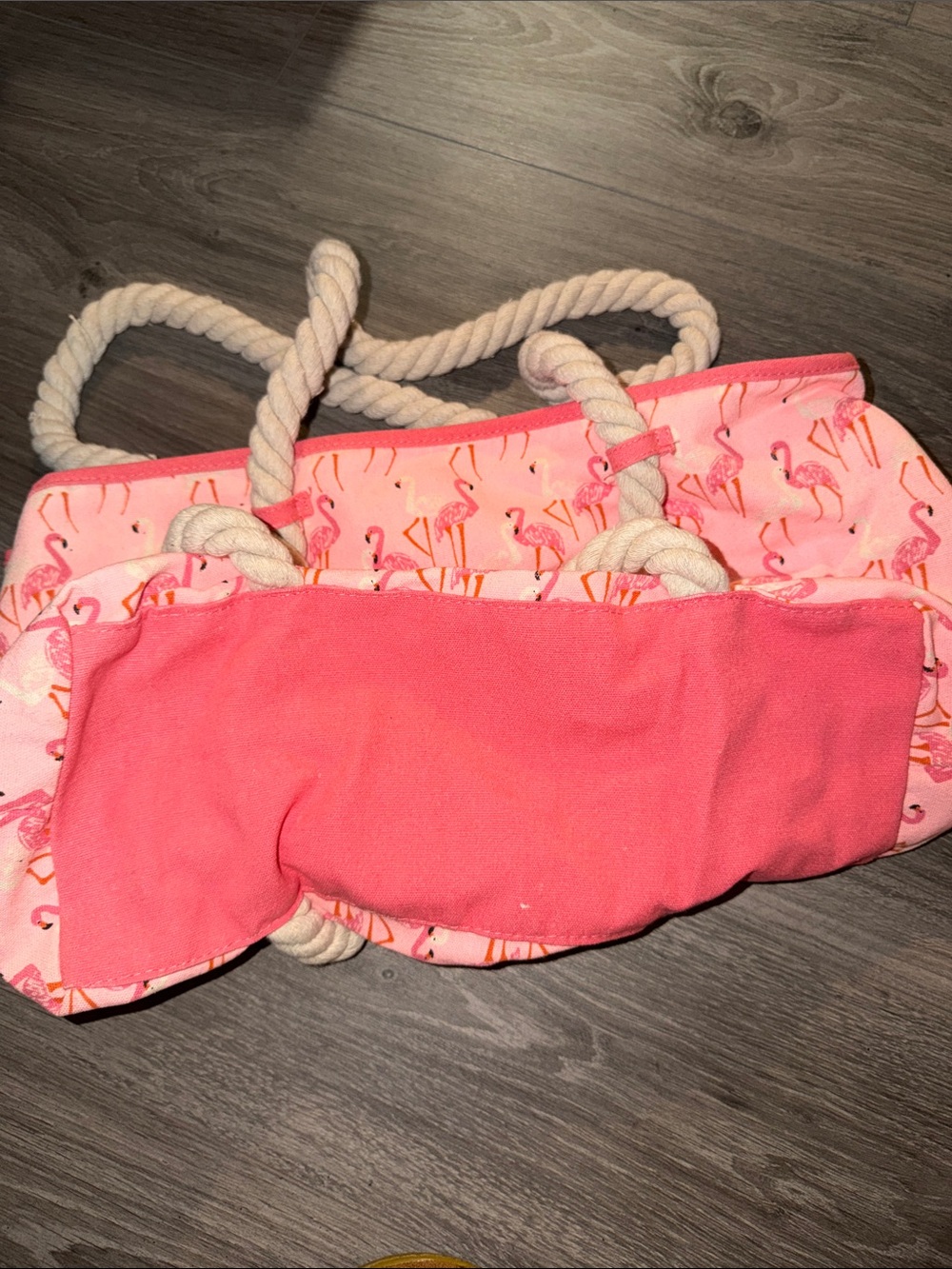 Pink Flamingo Print Rope-Handle Tote Bag - Picture 4 of 7